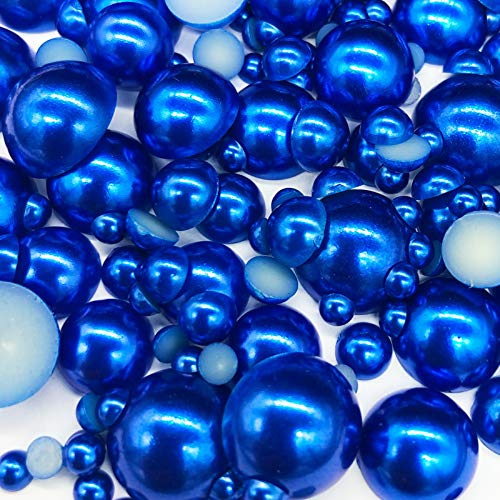 Dowarm 1000 piezas de perlas planas con parte trasera plana, media perlas redondas con parte trasera plana para manualidades, joyería, 4 mm, 6 mm, 8 mm, 10 mm, 12 mm, 14 mm, tamaño mixto (azul oscuro)