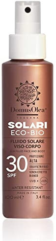 FLUIDO SOLARE VISO-CORPO SPF 30 – Solo Filtri Fisici Minerali Microincapsulati, Senza Nanoparticelle - Protezione UVA/UVB, Water Resistant - 100 ml Spray - ECO-BIO - DOMUS OLEA TOSCANA