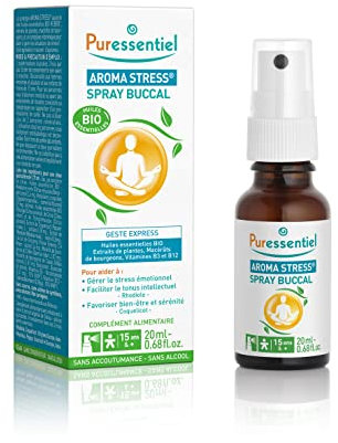 Puressentiel Aroma Stress - Spray orale agli oli essenziali BIO, Rilassamento, Benessere mentale, Contro la stanchezza mentale, 20 ml