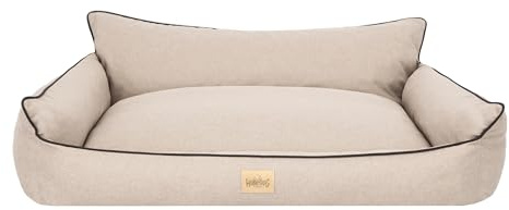 Bjird Cesta per cani – Letto con fodera rimovibile (lavabile a 30°) – per cani piccoli e grandi – Posto per dormire, accessorio – 106 x 80 cm – Beige Lino ecologico