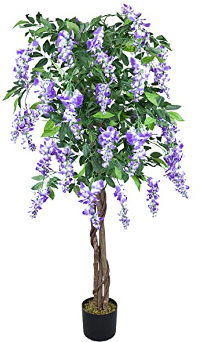 Blauregen Wisteria Glyzinie Kunstpflanze Künstliche Pflanze Kunstblume 160 cm Innendekoration Kunst Pflanze wie echt im Topf Decovego
