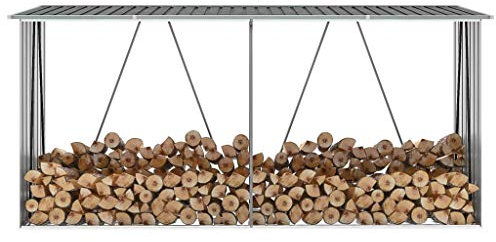 Festnight Porte-bûche en Métal, Abri Bois de Chauffage Exterieur Gris 330x84x152 cm
