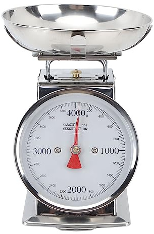 Tyenaza Bilancia da Cucina Meccanica, Tara Manuale, Bilancia per Alimenti con Quadrante in Acciaio Inossidabile ad Alta Precisione con Ciotola Rimovibile per la Cottura in Cucina (4KG)