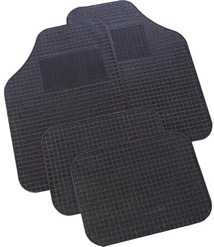 Tappetini Auto in PVC, Universali, Modello Silver, per Abitacolo, Anteriori e Posteriori, Antiscivolo, Set Completo 4 Pezzi, Nero Protegge dallo Sporco, Sagomabili