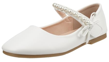 TRIWORIAE-Zapatos Planos Chica Bailarinas Mary Jane Princesa de Niña con Lazo por Escuela, Eventos, Fiestas Blanco 29