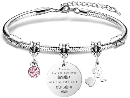 Inolvidable plata A - Z 26 letras encanto Joyas de pulsera colgante de cristal dama hija madre amiga amante (A)