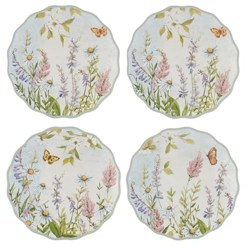 Easter Meadow 6-Inch Canape Plates,Set of 4 – Set of 4 with Whimsical Wildflower & Butterfly Design, Perfect for Appetizers, Mini Desserts & Snacks – Spring & Easter Decor
