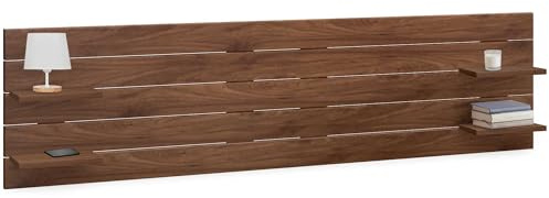 DHOME Testiera con Mensole in Legno Riciclato DM da Appendere alla Parete Stile Pallet Letto Vintage Nordico Supporti Inclusi (Pallet Orizzontale, Noce di Legno, 220cm)