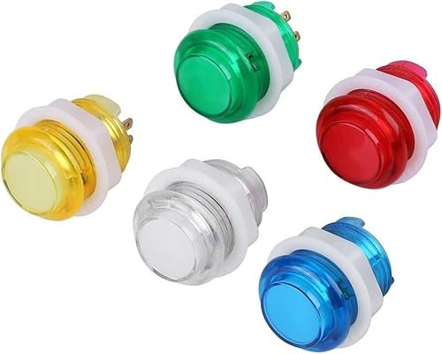 Arkadknapp, momentan tryckknapp, upplysta knappar, 5 st arkadknapp DIY-tryckknapp med mikrobrytare for arkadjoystickspelkonsol 5 färgknappar