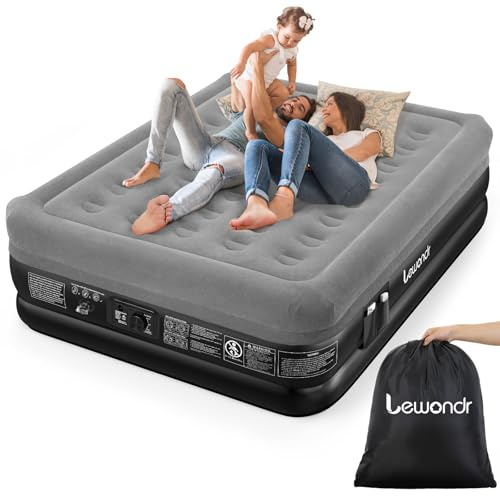 Lewondr Luftbett 2 Personen mit Eingebauter Pumpe, 203x152x46CM Komfort Aufblasbare Matratze, 3 Min Luftmatratze Selbstaufblasend Luftbett für Camping Haus Gäste Reisen(300kg MAX), Grau