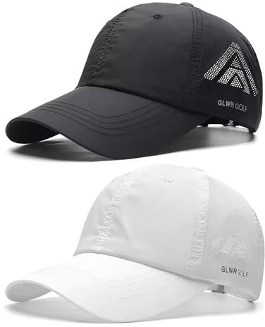 TAGVO Lot de 2 Casquette de Baseball Unisexe, Casquette de Running Sport à Séchage Rapide, Chapeau de Baseball Anti-UV Réglable Respirant Ultralégère et Pliable, Casquette de Golf pour Homme Femme