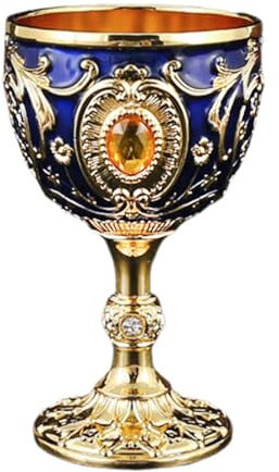 Ronyme Mini cáliz Agua con Relieve y Diamantes imitación, Decorativo, Europeo, Metal, para Aniversario y Vacaciones, Dorado Azul Profundo