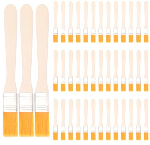 Juego de 42 pinceles planos pequeños, 12 cm, juego de pinceles planos de cerdas con mango de madera, pincel largo para ventanas, para arte, manualidades, pintura