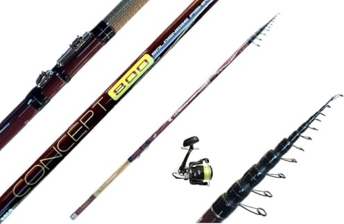Kit Canna Bolognese 8 Metri + Mulinello e Filo Carbonio Alto Modulo Pesca Mare Lago Orata Sarago Concept