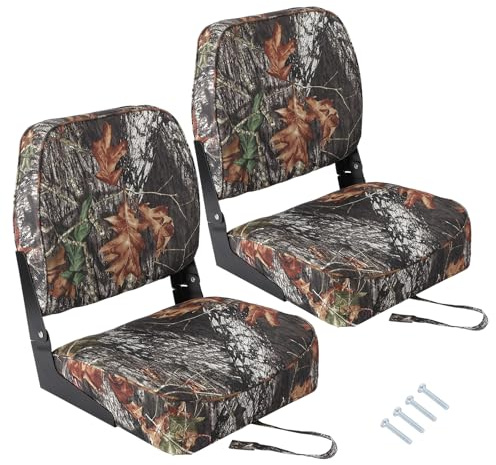 High Back Boat Seats, Folding Boat Seats, Thickened Sponge Padding and Hinge, Waterproof Boat Seat for Fishing Boats, jon boats, Speedboats, 2 Packs-Camouflage