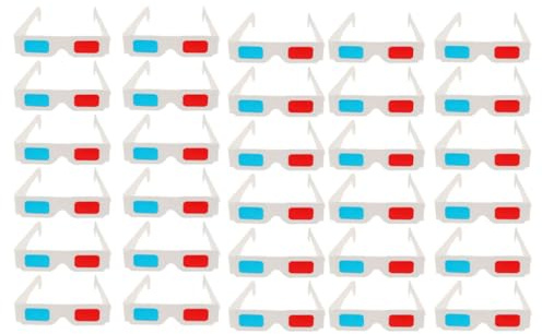 EPIGEIST Lot de 30 Lunettes 3D Jetables en Carton Blanc, Lunettes Anaglyphes Rouge et Bleu pour Cinéma et Vidéo, Légères et Universelles, Accessoires Vidéoprojecteurs pour Films et Jeux