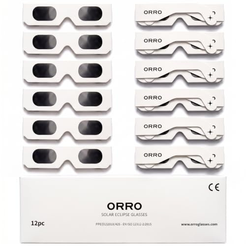ORRO Solförmörkelseglasögon 40 mm, 2-/6-/12-pack, Certifierat Ögonskydd, Testade enligt EN ISO 12312-2:2015, CE-märkta för Direkt Solobservation - Modern Fit