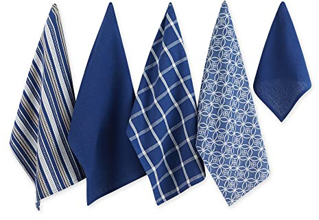 DII Assorted Woven Kitchen Set, Dishtowel, 18x28, Dishcloth, 13x13, Nautical Blue, 5 Piece