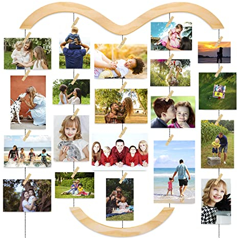 EASTERNSTAR Bilderrahmen Collagen, Bilderrahmen für Mehrere Bilder Holzbilderrahmen mit 30 Kleinen Holzklammern zur Wanddekoration Foto Bilder Postkarten Memo