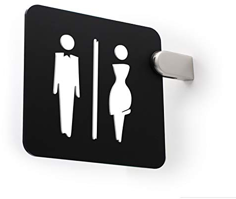 SIGNS - Segnale bifacciale a bandiera, a rilievo (bagno uomo donna, restroom, toilette, WC) [PROJ05]. Cartello sporgente per corridoio e ambienti. (Elegant)