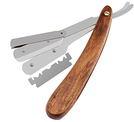 Rasoir de barbier à coupe droite pour homme, rasoir traditionnel pliable pour moustache et barbe pour homme avec manche en bois naturel, fait à la main