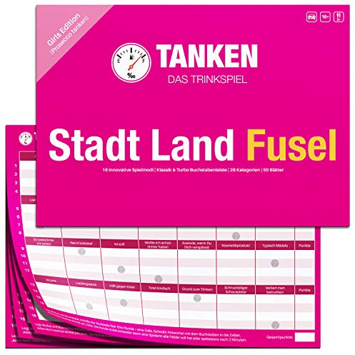 Inspiracles TANKEN Stadt Land Fusel Trinkspiel - Pink Edition, Partyspiel für Erwachsene, Lustiges Geschenk für Frauen - Witziges Spiel & Gadget, Spieleabend, Saufspiel