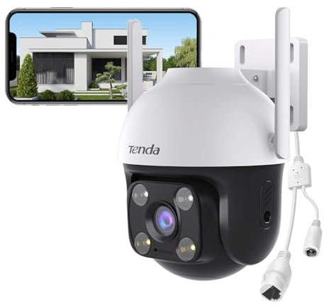 Tenda 3MP Überwachungskamera Aussen WiFi, 2K IP Kamera Outdoor mit Nachtsicht 30M in Farbe, 2-Wege Audio, IP65, AI Personen&Bewegungserkennung, Automatisches Tracking, Kompatibel mit Alexa, CH3 V2.0