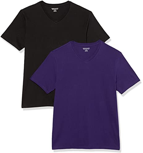 Amazon Essentials T-Shirt da Uomo Slim Fit Manica Corta Scollo a V, Confezione da 2, Nero/Viola Scuro, XL