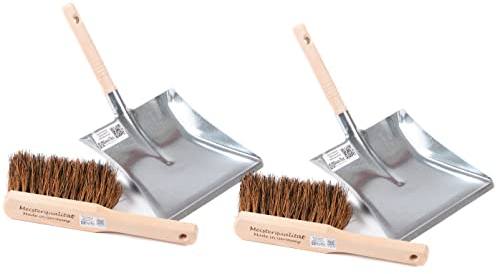 Qualitäts Kehrgarnituren Kehrsets von BawiTec Handfeger und Kehrschaufel Kehrblech mit Griff stabile robuste Ausführung verschiedene Borsten (2x Kehrset Meister)