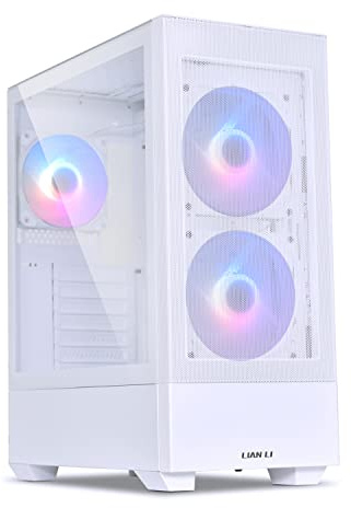 LIAN LI High Airflow ATX White PC Case, RGB Gaming Computer Case, Mesh Front Panel Mid-Tower Chassis, 3 ARGB PWM Fans Pre-Installed, USB Type-C Port, Tempered Glass Panel (LANCOOL 205 MESH C, White)