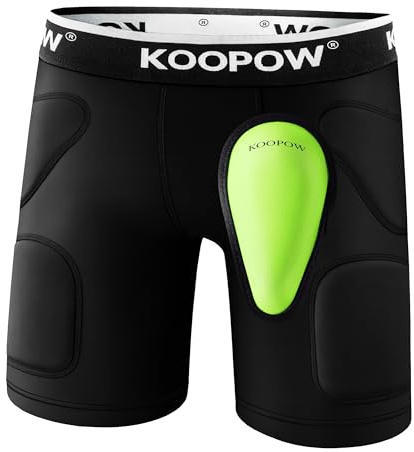 KOOPOW Gepolsterte Schiebe-Shorts für Jugendliche und Jungen, mit weichem Schutz, athletischem Cup für Baseball, Fußball, Lacrosse (XS, schwarz)