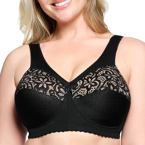 Glamorise Sujetador de Apoyo de algodón MagicLift de Tallas Grandes sin Aros Nº 1001, Negro, 100B