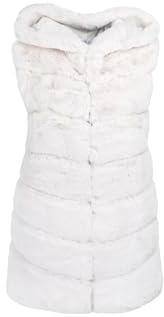 QUEEN HELENA Pellicciotto Smanicato con Pelo Morbido Caldo con Cappuccio Invernale Donna PLC-02 (IT, Testo, Taglia unica, Regular, Regular, Bianco)