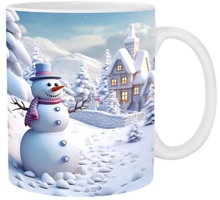 jiyun Tasse de Noël en Céramique 350ml - Mug à Café avec Motif Père Noël et Bonhomme de Neige