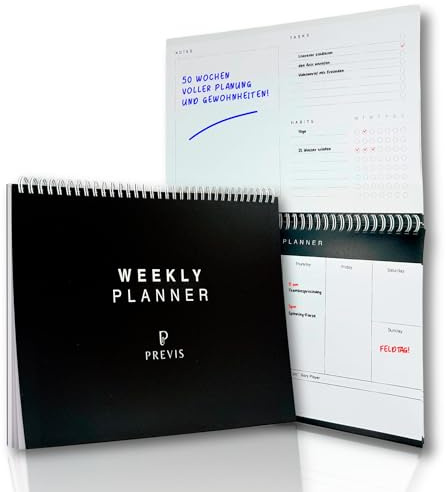 PREVIS Planificador Semanal A4 Productivo - 50 Semanas Papel 100g - Weekly Planner con Calendario Semanal Ideal para Organizar Agenda - Planeador, Planner, Organizador Semanal, Diario y Mensual