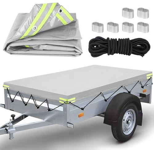 DBREAKS Eindicken Anhängerplane Flachplane 207.5x114x10cm, wasserdichte & Reißfeste Anhänger-Abdeckung mit 8m Planenseil, Randverstärkte Anhänger Abdeckplane, für Viele 201x108cm 750kg Hänger