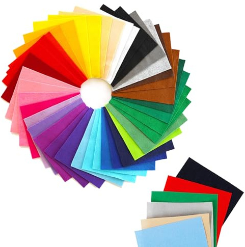 50 Pcs Polyester Felt Sheet for DIY Sewing and Crafting - Assorted Colored Soft Thick Fabric - Craftwork Patchwork Materials (15 x 15 cm)