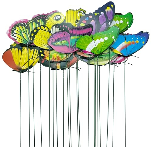 Woohome 20 Pièces Papillons de Jardin, 2 Taille Ensemble de Piquets de Papillons de Jardin pour Décoration de Plante, Cour de Jardin, Décoration de Jardin