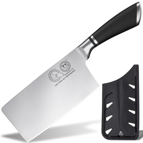 XYJ coltello vegetale, acciaio inox 6,5 pollici coltello da cucina cinese, ultra affilato, mannaia per il taglio della carne, coltello da chef professionale con guaina di plastica