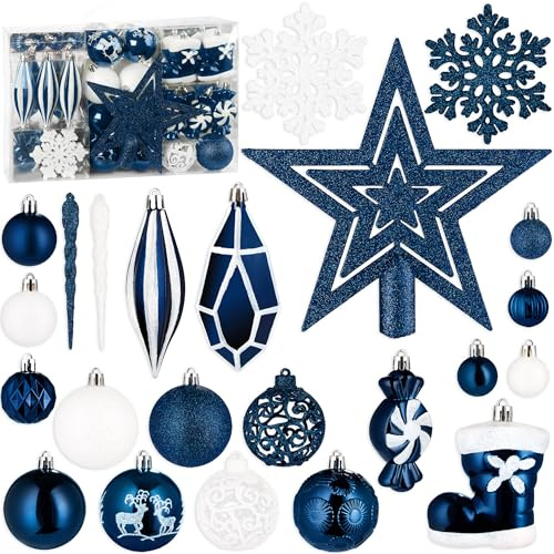 BRUBAKER 128 Stück Premium Christbaumschmuck - XXL Weihnachtskugel Set