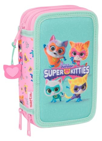 safta Superkitties - Trousse Scolaire avec 37 Outils Inclus, Trousse pour Enfant, idéale pour Les Enfants de 5 à 14 Ans, Confortable et Polyvalente, qualité et résistance, 12,5 x 5,5 x 19,5 cm, Rose