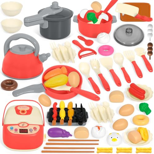 NXPZ 68 Pcs Komplettset für Kinderküchenzubehör, Küchen Rollenspiel Spielzeug, Küchenspielzeug mit Töpfen und Pfannen, Mädchen und Jungen von 3 bis 8 Jahren