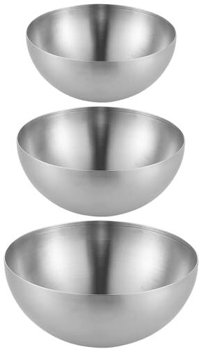 Bhina 3 Piezas Gran Cuenco Coreano Plata de Acero Inoxidable Ensalada de Gran Capacidad Recipiente de Comida de Cocina Coreano para Ensaladas, Pasta, Sopas, Arroz, Fruta, etc (15cm, 20cm, 25cm)