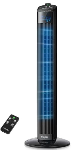 FOHERE Turmventilator mit Fernbedienung, Oszillierender Tragbare Ventilatoren, 12H Timer, 3 Modi, 3 Geschwindigkeiten, Leiser Standventilator