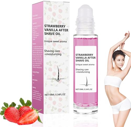 Strawberry Aftershave Oil Roll-On,Soft Aftershave Oil - Strawberry & Vanilla Scent, huile après-rasage hydratante pour hommes et femmes, prévient les poils incarnés (10ml, 1pc)