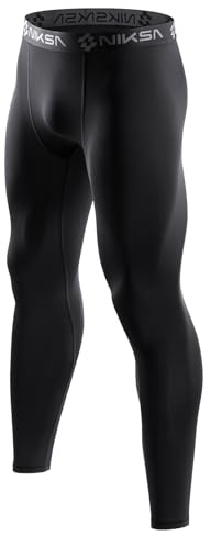 Niksa 1 Pack Men’s Compression Leggings for Gym Running Cycling - Elastic Soft Fabric, Flat Seam Anti-Friction, Muscle Support Activewear Base Layer Tights