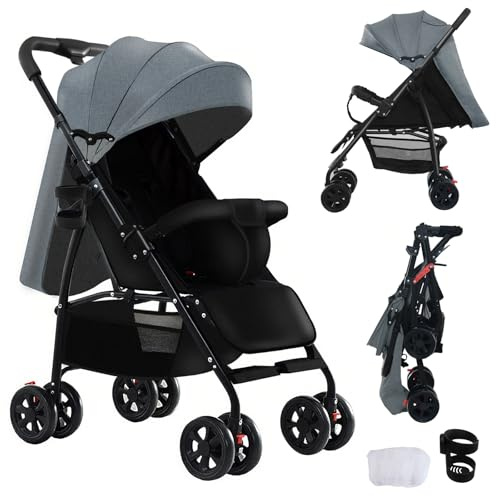 Nine point nine Ultraleggero Passeggino di Soli 4,6 kg, Passeggino da Viaggio con Posizione Sdraiata Regolabile, Carrozzina Neonati Fino a 15 kg, Passeggini Compatto Portatile Pieghevole (A8 Grey)