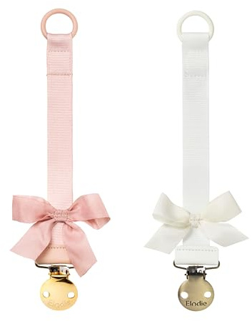 Elodie Details Napphållare för Pojkar & Flickor – Hållbar Nappkedja med Klämma – BPA-fri Napphållare – Återvunnen Polyestersnodd – Unisex Present till Baby, 2-pack, Powder Pink/Vanilla White