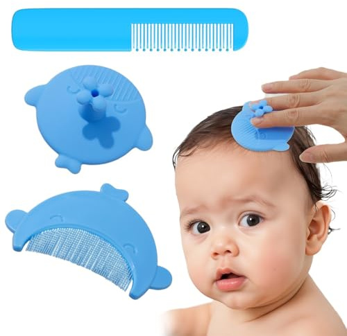 JYNXOR 3 er-Pack Babybürste, Sanfter Milchschorf Kamm, Baby Haarbürste, mit Weichen Zähnchen Baby Haarbürste, Hilft Bei Der Sanften Reinigen Massage Der Kopfhaut für Neugeborene Und Baby (Blau)