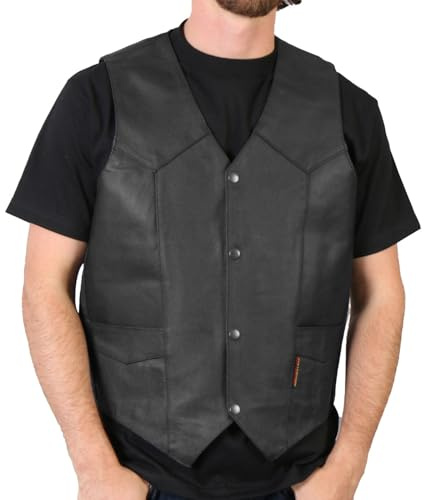Hot Leathers VSM1014 Men's Black Heavyweight Leather Vest with Inside Pocket-Black-2XL